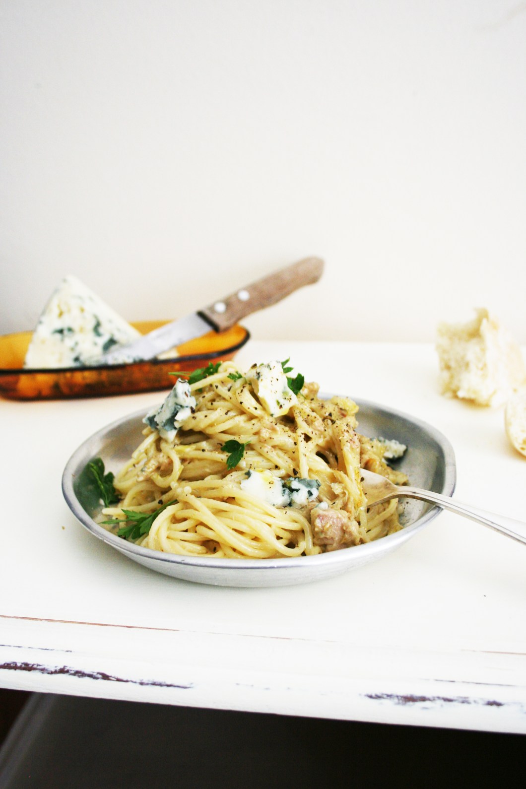 Spaguetti con Roquefort y Atún